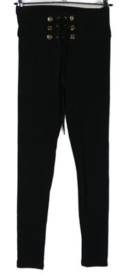 Dámske čierne rebrované legíny so šnurovaním