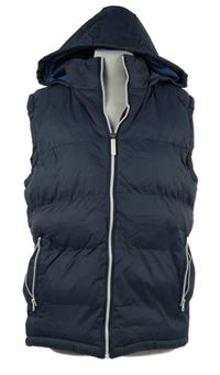 Pánská tmavomodrá šusťáková zateplená vesta s kapucí Cedarwood State