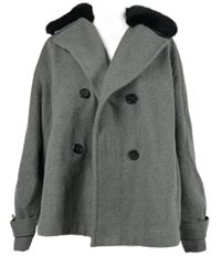 Dámský šedý vlněný kabát s odepínacím kožíškem C&A
