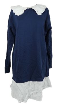 Dámská tmavomodrá mikinová tunika s bílou halenkovou vsadkou New Look 