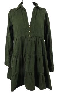 Dámské khaki manšestrové košilové šaty Zara 