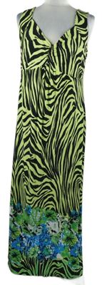 Dámské limetkovo-černo-modré vzorované dlouhé šaty Joanna Hope 