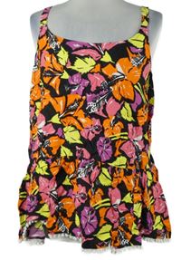 Dámský černo-oranžovo-růžový květovaný peplum top Matalan 