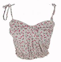 Dámský bílo-růžovo-zelený kytičkovaný crop top 