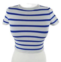 Dámske světlemodro-modré pruhované rebrované crop tričko Zara
