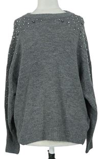Dámsky sivý sveter s kamienkami H&M