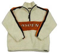 Smetanovo-čierna huňatá mikina s nápisom