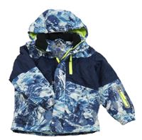 Tmavomodro-modro-bílá šusťáková lyžařská bunda s kapucí C&A