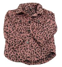 Ružová vlnená košeľová bunda s leopardím vzorom Tu