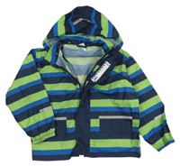 Modro-zelená pruhovaná šušťáková nepromokavá bunda s kapucňou Impidimpi
