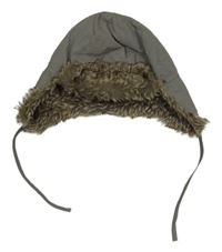 Šedá vzorovaná šusťáková beranice s kožešinou H&M¨