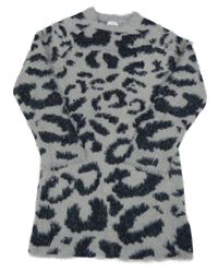 Světlešedé pletené chlupaté šaty s flíčky Next