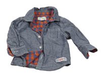 Modrá melírovaná podšitá košeľa s nášivkou Pumpkin patch