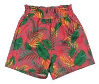 Neonově růžové kraťasy s listy 