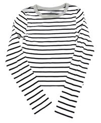 Čierno-biele pruhované rebrované crop tričko H&M