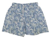 Modro-biele šušťákové plážové kraťasy s palmami H&M