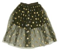 Khaki tylová sukňa so zlatými bodky Shein