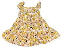Bielo-žlto-oranžové kvetované bodkované plátenné šaty Primark
