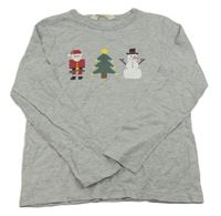 Sivé tričko so Santou a stromkem H&M