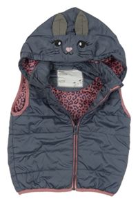 Tmavosivá šušťáková zateplená vesta s -kapucí králik