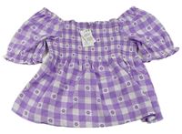 Nové - Fialovo-biela kockovaná halenka kvietkami Pep&Co