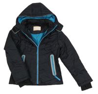 Tmavomodrá šusťáková zimní bunda s kapucí bpc