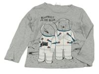 Šedé melírované triko s medvídkem a žralokem/kosmonauty H&M