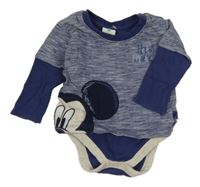 Tmavomodro-biele proužkaté tričko s Mickeym a všitým body Disney