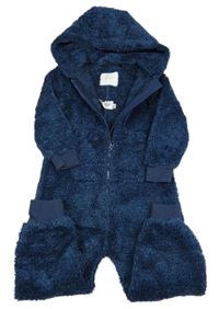 Tmavomodrá melírovaná chlpatá kombinéza s kapucňou Next