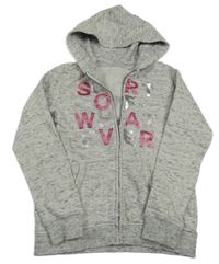 Sivá melírovaná prepínaci mikina s nápisom a kapucňou C&A