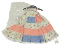 Nové - Smetanovo-barevné šaty s motýly a květy 