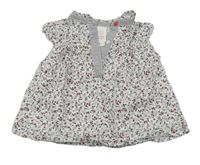 Bielo-tmavomodro-červené vzorované šaty so srdiečkami C&A