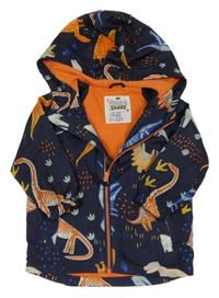 Tmavomodrá šusťáková jarní bunda s dinosaury a kapucí F&F