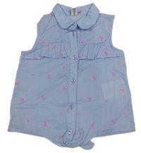 Světlemodro-bílá pruhovaná halenka s plameňáky Dopodopo