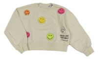 Smetanová crop mikina se smajlíky Zara