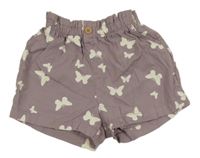 Fialové plátenné kraťasy s motýly H&M