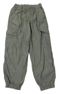 Khaki plátěné cuff kalhoty s kapsami Yigga
