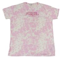Ružovo-biele batikované tričko s nápisom Primark
