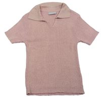 Svetloružové trblietavé pletené crop tričko s golierikom Matalan