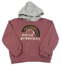Starorůžovo-sivá mikina s duhou z flitrů a kapucňou H&M