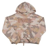 Růžovo-fialová army crop mikina s nápisem a kapucí River Island