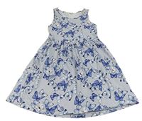 Modro-biele pruhované bavlnené šaty s motýly H&M