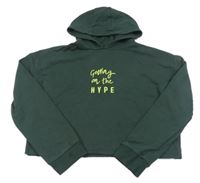 Tmavozelená oversize crop mikina s nápisom a kapucňou George