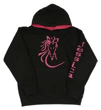 Černo-růžová mikina s koníkem a kapucí 