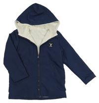 Tmavomodrá šusťáková zateplená bunda s kapucí Shein