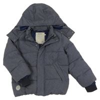 Tmavomodrá šusťáková prošívaná zimní bunda s odepínací kapucí Wheat