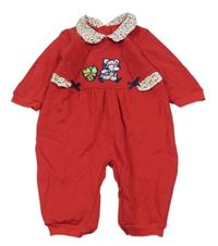 Červený teplákový overal s myškou a límečkem Smily