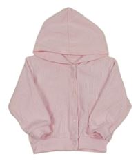 Světlerůžová sametová propínací mikina s kapucí 
