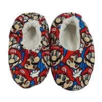 Modro-červené chlupaté zateplené domácí bačkory s Máriem vel. 34