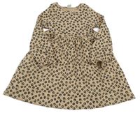 Béžovo-černé vzorované žebrované bavlněné šaty LC Waikiki